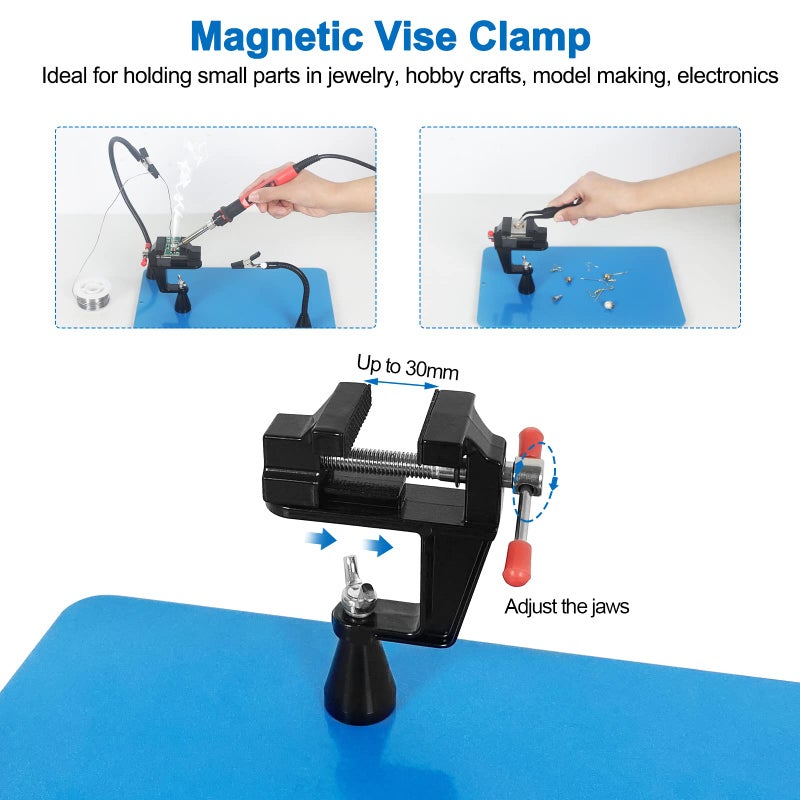 Toolour Magnetic Helping Hands Soldering, Helping Hand Tools, Third Hand with Vise Clamp, Adjustable PCB Holders, Soldering Arms, Extra Large Heavy Duty Base for Soldering Station Electronic Welding Jewelry - Image 3